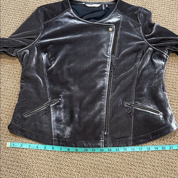 Soft Surroundings Velvet Moto Style Asymmetrical Zip Up Jacket XL Gray Taupe - Picture 16 of 16